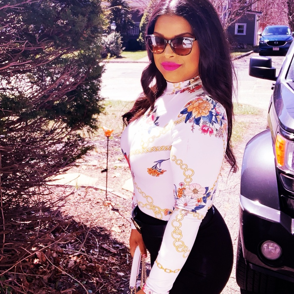 White long sleeve chain bodysuit top